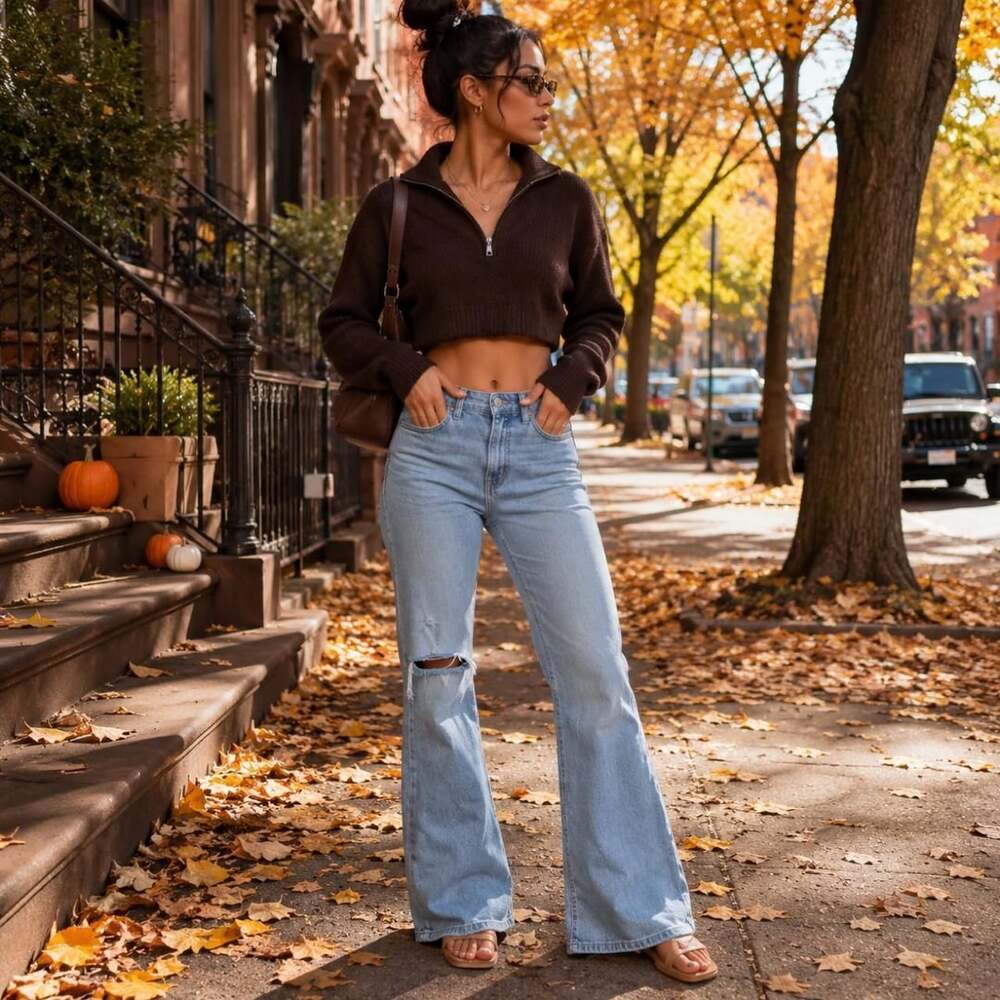 Gap 70s Flare High Rise Jeans Light Wash Ripped Knee Size 30 10R